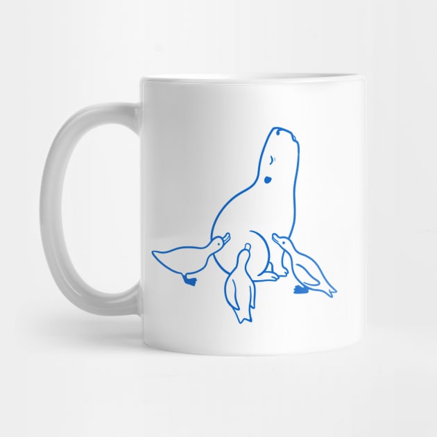 Capybara chilling with Ducks in blue ink by croquis design